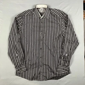 Bugatchi Shaped Fit Shirt Mens Large Gray Striped Button Up Long Sleeve - Picture 1 of 13