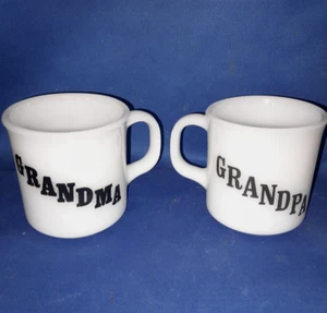 VINTAGE GRANDPA & GRANDMA ANCHOR HOCKING MUGS BOTH WITH POEM MUST SEE - Picture 1 of 7