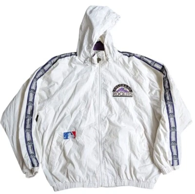 Vintage 90's Pro Player Colorado Rockies Jacket With Hood MLB White Large - Image 1 of 4