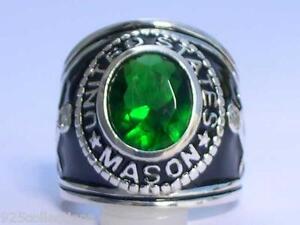 12X10 mm United States Mason Masonic May Green Emerald Stone Men Ring Size 7-14