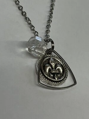 Fleur De Lis Round Multi-Charm Triangle Bead NECKLACE 20” Stainless NEW - Image 1 of 4