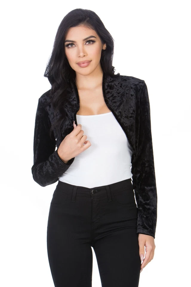 Chaqueta cárdigan bolero de terciopelo abierto sin cuello Fashion Secrets para mujer Foto 1 de 4