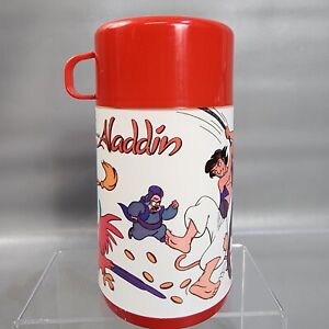 Boîte à lunch vintage Disney Aladdin thermos plastique tasse rouge tapis génie années 1980