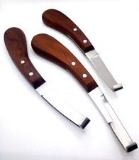 Professional Hoof Knife Set of 3 Left Right Double Edged SS Blade Wooden Handle