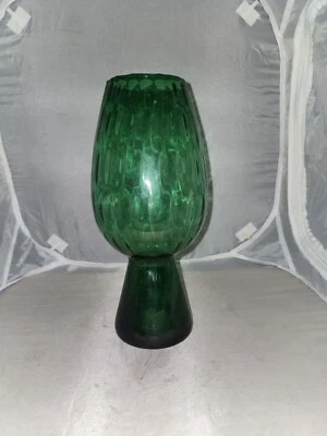 VINTAGE MID CENTURY MODERN EMPOLI ITALIAN GREEN OPTIC ART GLASS VASE 10.5” - Image 1 of 2