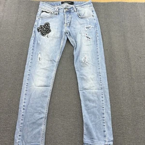 Philipp Plein Illegal Fight Club Mens Jeans W30 L28 Distressed Ripped Denim Blue - Picture 1 of 17