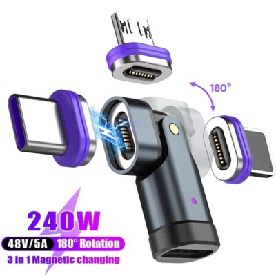 Conector Adaptador Magnético Tipo C 240W 180° 480Mbps Giratorio USB C a USB C Foto 1 de 4