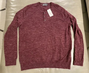 NWT Vince Mens Wool Linen Heathered Merlot Henley Longsleeve Shirt XL $195 - Picture 1 of 8
