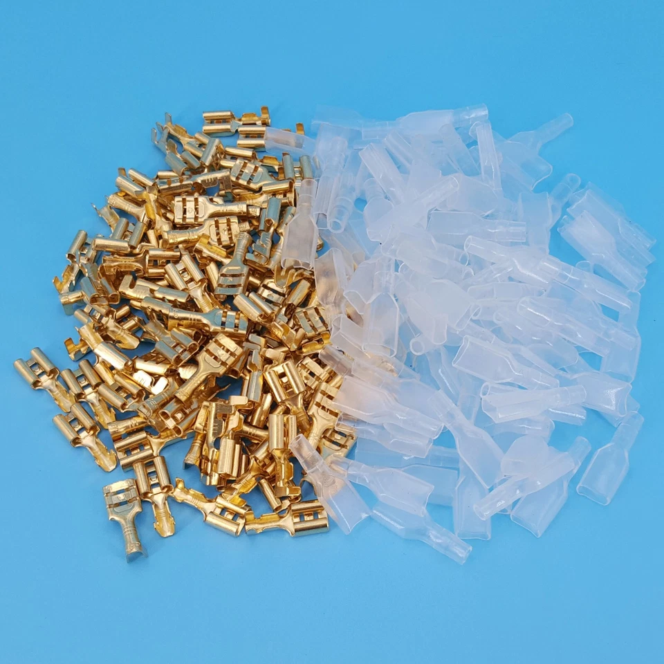 100Pcs Golden 6.3mm Female Spade Quick Disconnect 22-16 AWG Wire Crimp Terminals - Image 1 of 1