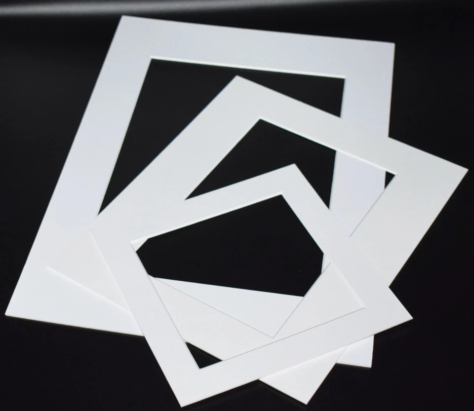 FRAME EAZY White Photo Picture Frame Mounts Bevel Cut 1.4mm White Core Mount board
