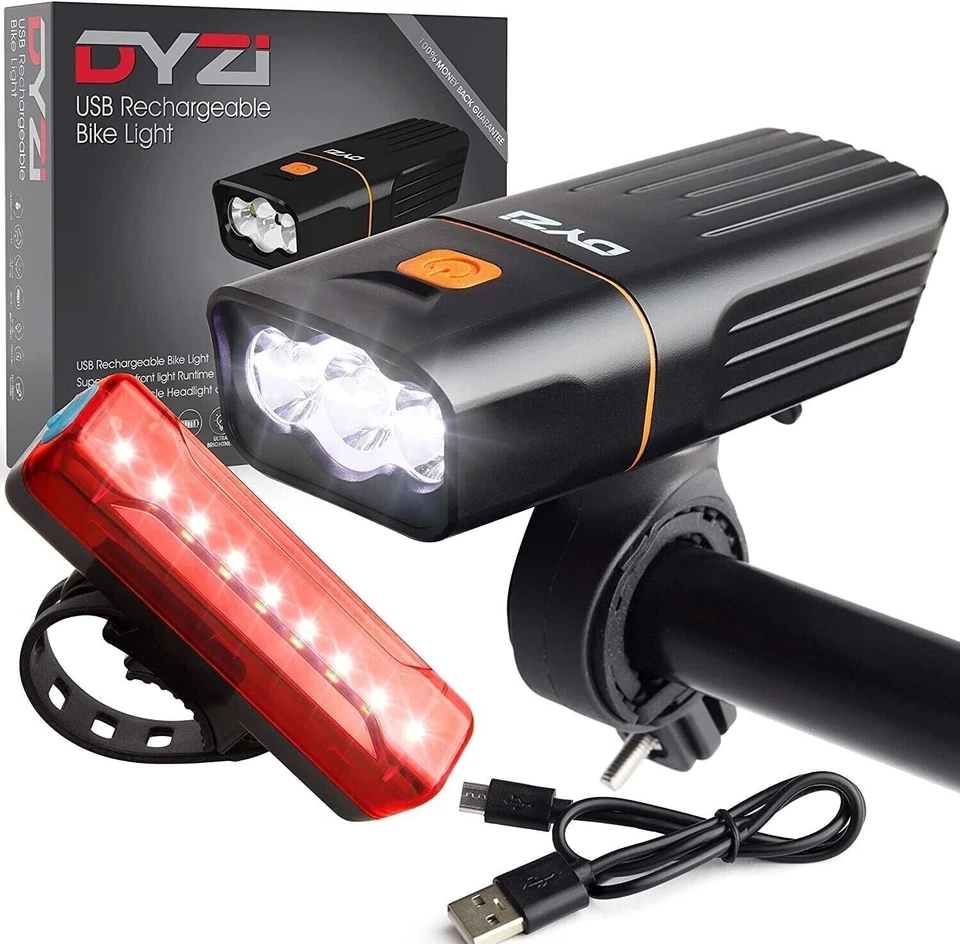 DYZI SUPER BRIGHT BIKE BICYCLE LIGHTS SET LIGHT FULLY RECHARGEABLE WATERPROOF - Image 1 of 4