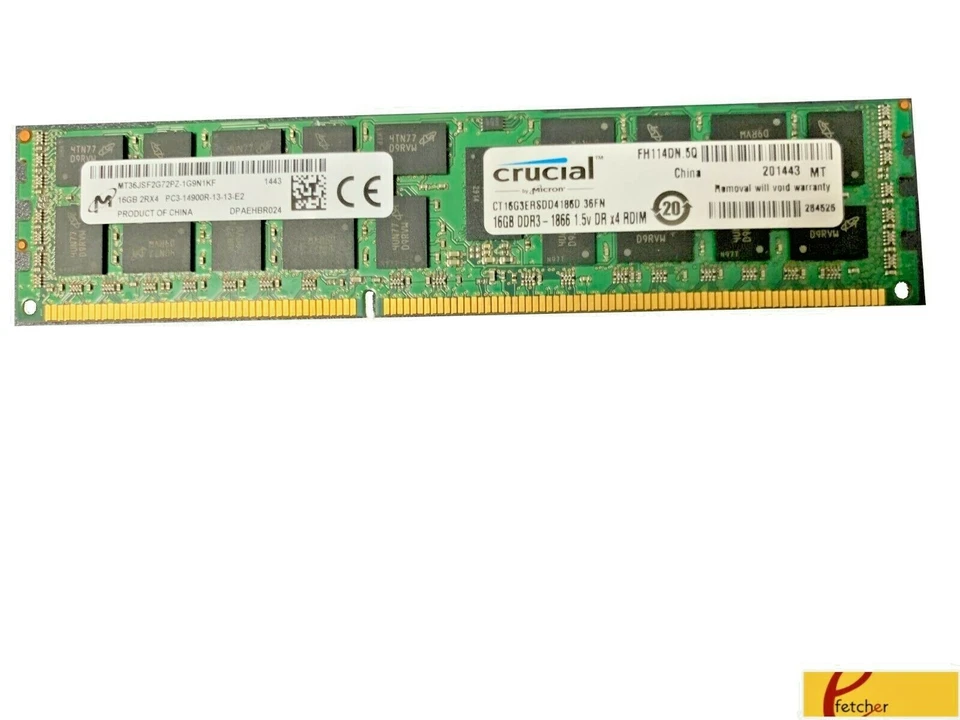 Crucial Origina 16GB DDR3 1866 PC3 14900 RDIMM 1.5V CT16G3ERSDD4186D for Servers - Image 1 of 1
