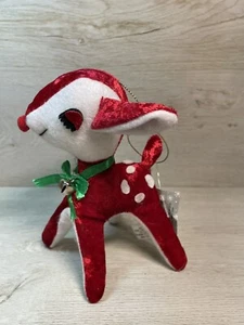 Hobby Lobby Rentier rot Plüsch Weihnachtsschmuck Retro Nostalgie grüne Schleife - Bild 1 von 7