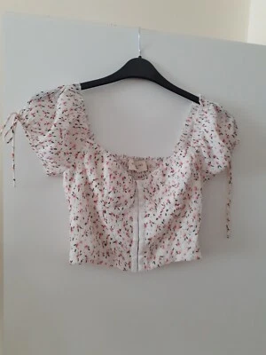 Kiss The Sky Cropped Short Sleeved Top, White Floral, Small - Image 1 of 4