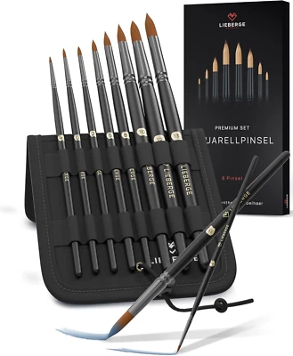 LIEBERGE Premium Aquarellpinsel – 8 Pinsel Aus Hochwertigem Synthetik-Zobelhaar