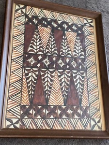 Vintage FRAMED TAPA Bark Cloth POLYNESIAN Handmade Folk Art Large 16.5" x 23.5" - Picture 1 of 5