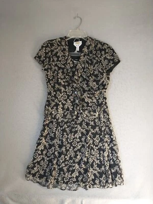 Talbots Mujer Falda Traje 2 Negro Floral 2 Piezas Manga Corta Seda Ropa de Trabajo Foto 1 de 4