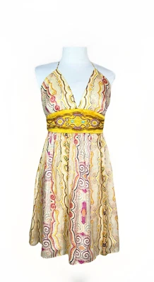 Vestido Halter Laundry Shelli Segal 100% Seda Talla 10 Cuentas Resort Evento de Verano Foto 1 de 4