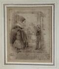Dessin PLUME & ENCRE peinture antique fine JOHN LEECH 1817-1864 hôtesse & adolescent