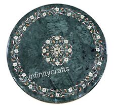 Round Green Marble Hallway Table Top Beautiful Pattern Inlay Work Coffee Table