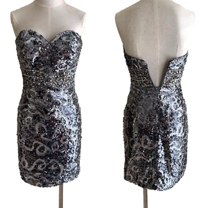 Night Moves Cocktail Dress Prom Evening Pageant Beaded Silver 6453 Size XS - Picture 1 of 6