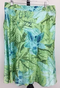 Talbots Collection size 14 silk cotton blend flare skirt green watercolor leaves - Picture 1 of 4
