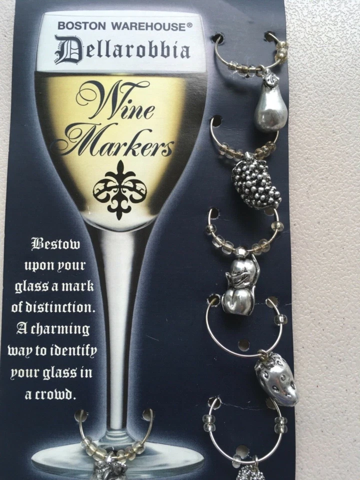CONJUNTO DE MARCADORES DE BEBIDA DE COPA DE VINO "6" "DELLAROBBIA" DIJES IDENTIFICACIÓN DE CÓCTELES #N Foto 1 de 4