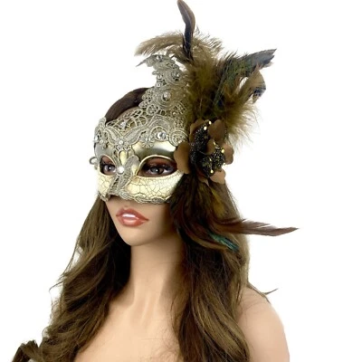 Masquerade Party Mask Feather  Venetian Halloween Mardi Gras Costumes Ball Masks - Image 1 of 2