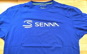 PRE WORN Ayrton Senna Formula 1 Double S White Logo XXL Bright BLUE T-Shirt - Picture 1 of 5