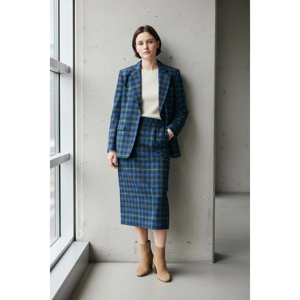 Pendleton женщин Tartan клетку шерсти юбка костюм комплект размер 10 винтажный 2 ПК офис сирена - Изображение 1 из 4