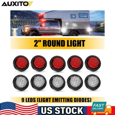 Luz indicadora LED 10x 2 polegadas redonda 9 vermelho branco ajuste Western Star 6900XD TwinSteer - Imagem 1 de 4