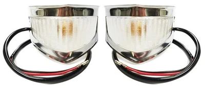 Park Lights Stainless Bezels for 1953-1954 Ford F100 Truck - amber bulb - Image 1 of 4