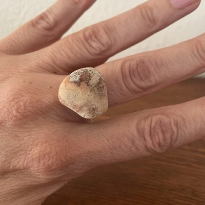 Anel de rocha praia marinha pedra natural oceano seixo pulseira ajustável joia feita à mão - Imagem 1 de 4