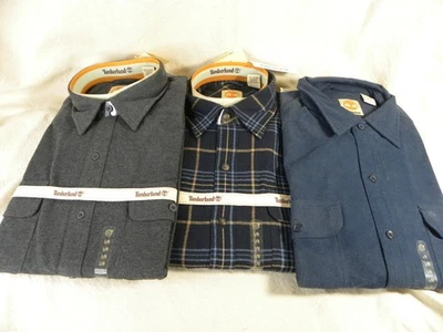 TIMBERLAND 3 Large Men's 100% Cotton Flannel Shirts Blue Gray Plaid NEW WITH TAG - Image 1 of 4