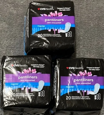 60 unidades CVS Health Pantiliners regulares delgados sin perfume envueltos individualmente Foto 1 de 3