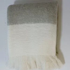 Pottery Barn Ombre Stripe Faux Mohair Throw Ivory Gray Marketing Sample - Picture 1 of 9