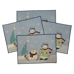Set of 4 Christmas Holiday Snowman Placemats Arctic Blue Snowflake - NEW - Picture 1 of 5