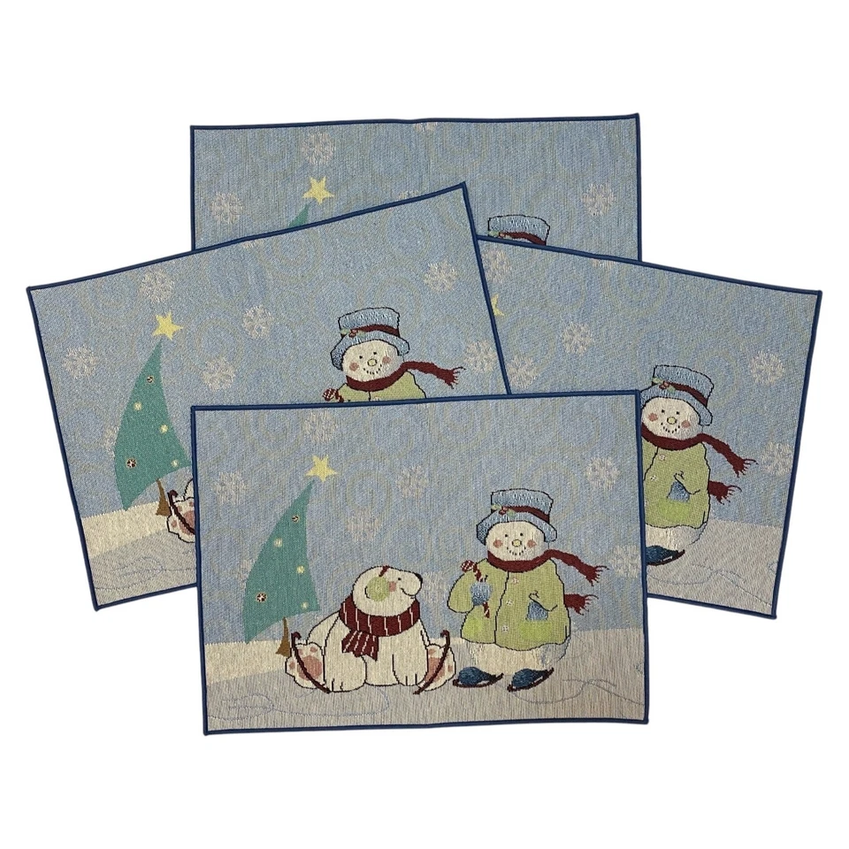 Set of 4 Christmas Holiday Snowman Placemats Arctic Blue Snowflake - NEW - Image 1 of 4