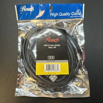 Black USB 10 Feet Cable Rosewill USB 2.0 AM BM - Image 1 of 3
