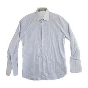 Stefano Ricci Dress Shirt Icy Blue Textured Self Stripe French Cuffs Size 41/16 - Picture 1 of 23