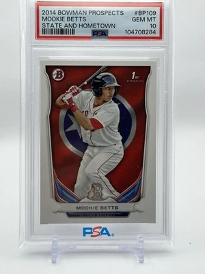 Mookie Betts 1st Bowman PSA 10 State and Hometown 2014 Bowman #BP109 Dodgers RC Foto 1 de 2