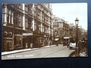 Leicester GRANBY STREET showing THE GRAND HOTEL & TRAMS c1915 RP Postcard by EAS - Picture 1 of 2