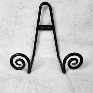 Black Scroll Metal Easel Plate Stand or Photo Display 8" H x 8" W EUC - Picture 1 of 7