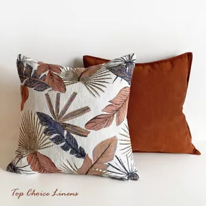 Mix Match Throw Pillow Cover Rust Red Jacquard Leaves Chenille Cushion Cover - Picture 1 of 21