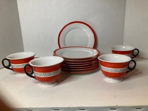 4 VTG Fine Bohemian Coffee/Dessert Set Czechoslovakia MCM Greek Key Design - Picture 1 of 5