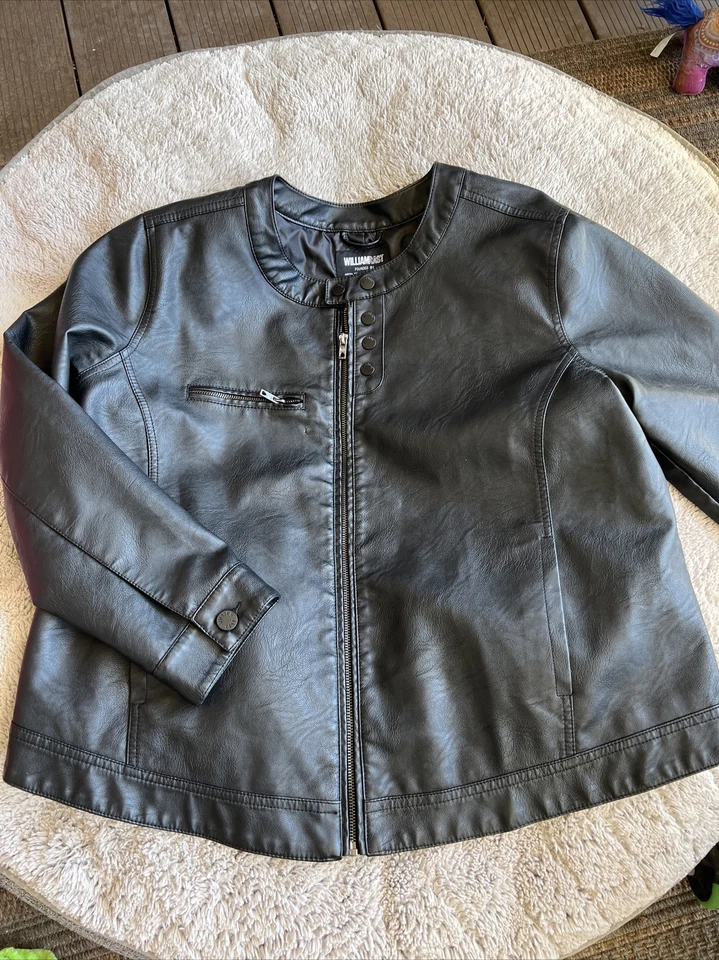 Chaqueta de moto William Rast negra imitación cuero, para mujer, 1X Justin Timberlake Foto 1 de 4