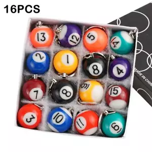 Set of (16) - BILLIARD TABLE POOL BALL key chains KEYCHAINS - BRAND NEW - Picture 1 of 17