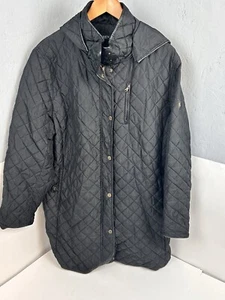 LAUREN RALPH LAUREN Black Quilted Coat Jacket Women's L/XL Lined Snaps READ - Picture 1 of 18