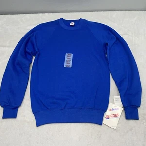 NWT Vintage 80s 90s Jerzees Blank Blue Raglan Sweatshirt M Crew Neck Made USA * - Picture 1 of 10