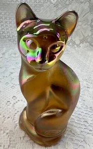 Vintage Fenton Cat Kitten Meow Stylized Iridescent Carnival Art Glass Signed - Picture 1 of 17